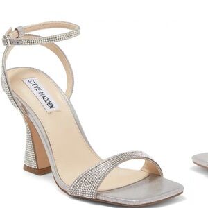 Steve Madden Lange Rhinestone Silver Heels - Square Toe